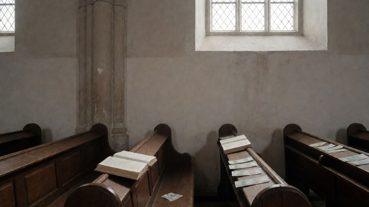 Otwarta Biblia leżąca na stole obok notesu z zapisami finansowymi