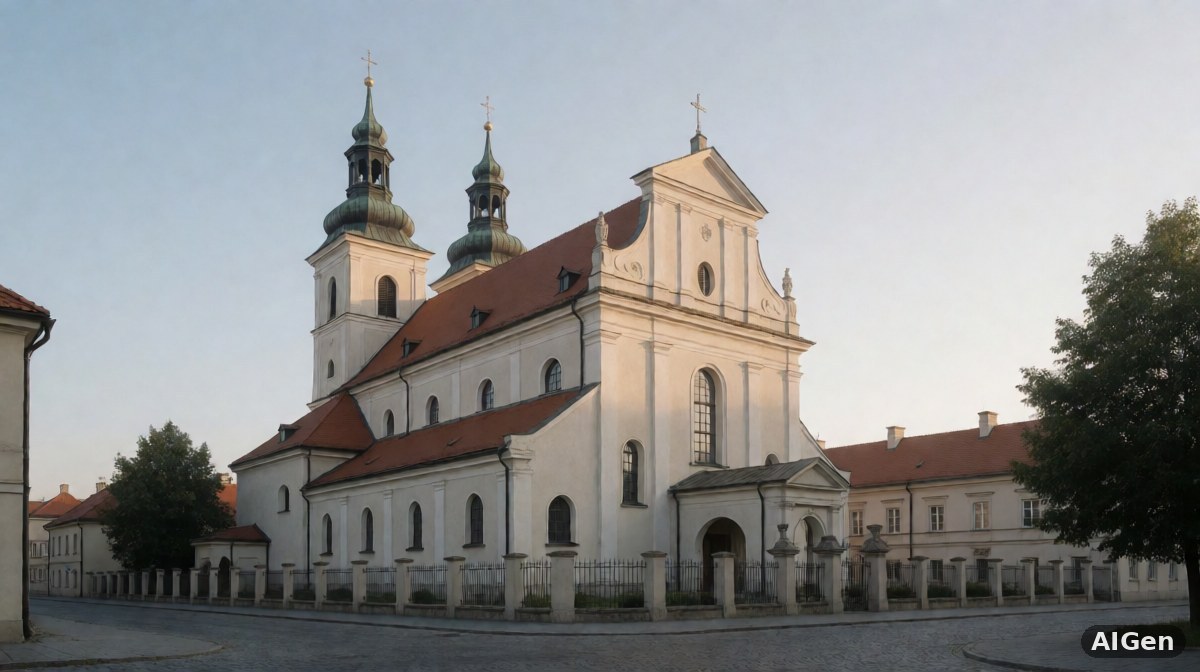 Wnętrze polskiego kościoła z ludźmi modlącymi się podczas nabożeństwa