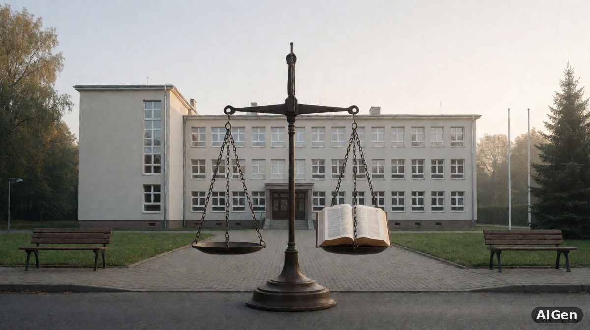 Sala posiedzeń zarządu dystryktu szkolnego z dokumentami i mikrofonami na stole